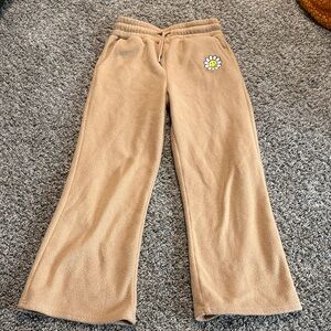 Cozy Tan Kids Joggers with Daisy Patch